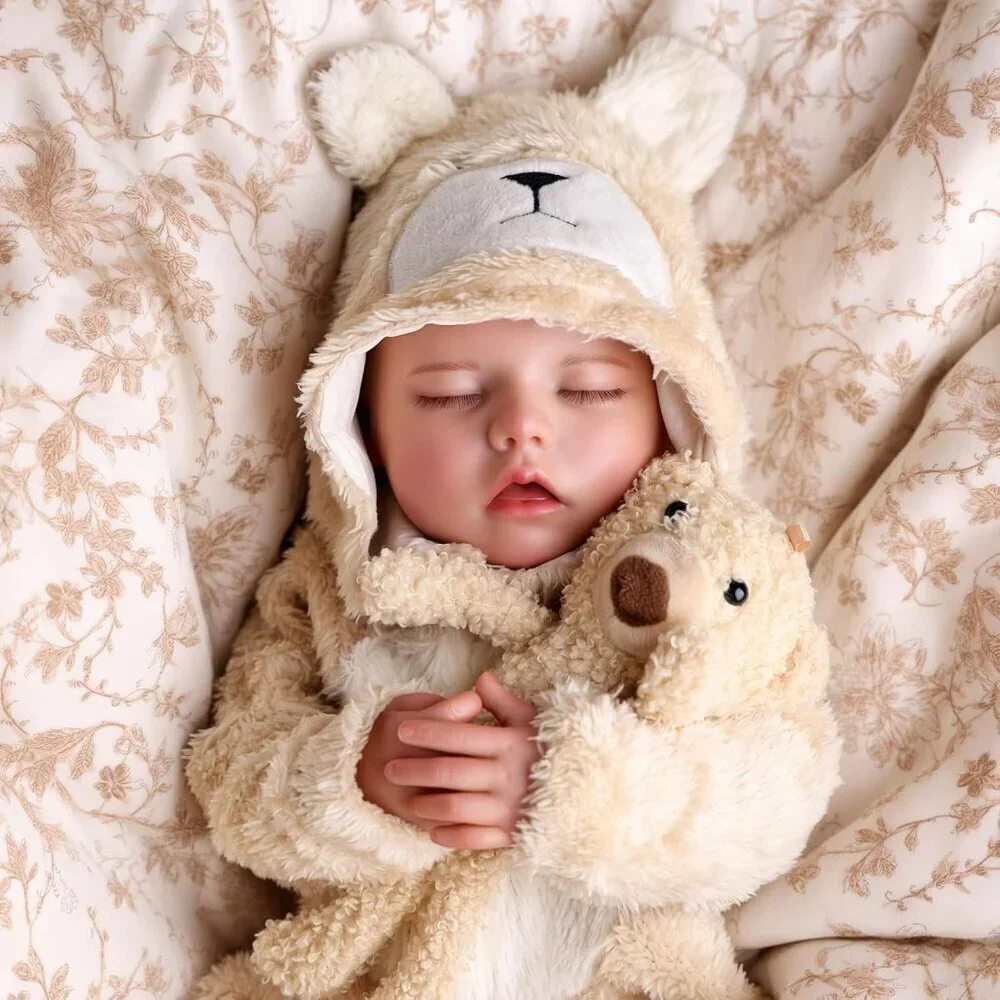 🆕17 Inch Realistic Full Body Soft Vinyl Silicone Girl Doll in Bear Outfit